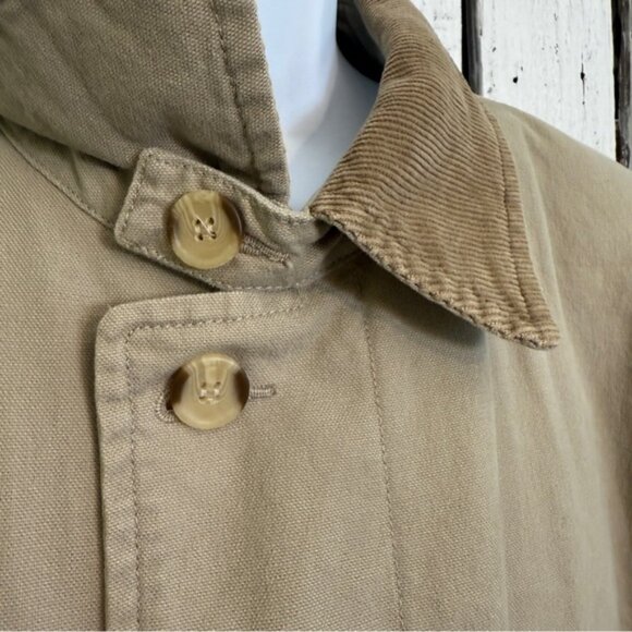 VTG Britches Great Outdoors Duster Jacket Mens Large Trench Khaki Button Cotton - Picture 7 of 13